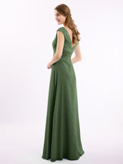 Mancherons Mousseline Et Dentelle Robe Avec Col En V Olive Verte