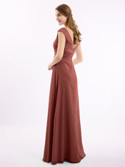 Mancherons Mousseline Et Dentelle Robe Avec Col En V terracotta