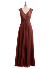 Mancherons Mousseline Et Dentelle Robe Avec Col En V terracotta