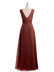 Mancherons Mousseline Et Dentelle Robe Avec Col En V terracotta Grande Taille