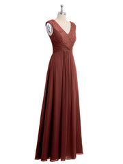 Mancherons Mousseline Et Dentelle Robe Avec Col En V terracotta