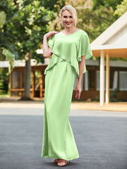 Robe Fourreau à Col en V avec Manches Flottantes et Fente Sauge
