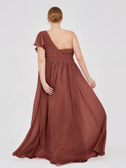 Robe avec Une Epaule Manches Flottantes Mousseline terracotta