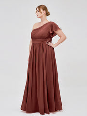 Robe avec Une Epaule Manches Flottantes Mousseline terracotta