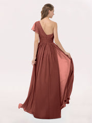 Robe avec Une Epaule Manches Flottantes Mousseline terracotta