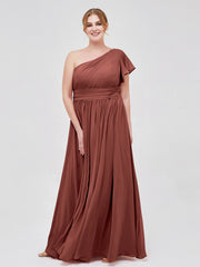 Robe avec Une Epaule Manches Flottantes Mousseline terracotta