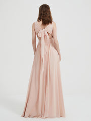 Dos Ouvert Mousseline Robes Avec Col En V Rose Perle