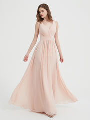 Dos Ouvert Mousseline Robes Avec Col En V Rose Perle