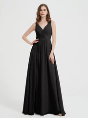 Dos Ouvert Mousseline Robes Avec Col En V Noir Grande Taille