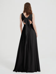 Dos Ouvert Mousseline Robes Avec Col En V Noir Grande Taille