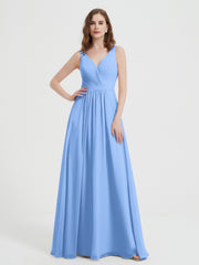 Dos Ouvert Mousseline Robes Avec Col En V Bleu Grande Taille