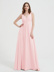 Dos Ouvert Mousseline Robes Avec Col En V Rose Pâle Grande Taille