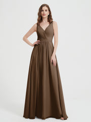 Dos Ouvert Mousseline Robes Avec Col En V Brun Grande Taille