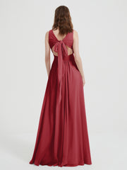 Dos Ouvert Mousseline Robes Avec Col En V Bordeaux