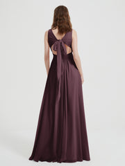 Dos Ouvert Mousseline Robes Avec Col En V Cabernet Grande Taille