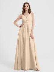 Dos Ouvert Mousseline Robes Avec Col En V Champagne Grande Taille