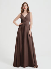 Dos Ouvert Mousseline Robes Avec Col En V Chocolat Grande Taille