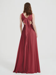 Dos Ouvert Mousseline Robes Avec Col En V Cannelle Rose