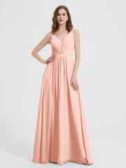 Dos Ouvert Mousseline Robes Avec Col En V Corail