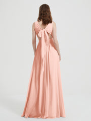 Dos Ouvert Mousseline Robes Avec Col En V Corail