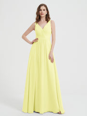 Dos Ouvert Mousseline Robes Avec Col En V Jonquille