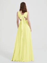 Dos Ouvert Mousseline Robes Avec Col En V Jonquille