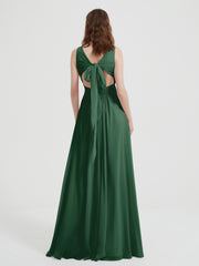 Dos Ouvert Mousseline Robes Avec Col En V Vert Foncé Grande Taille