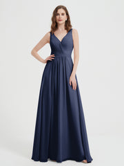 Dos Ouvert Mousseline Robes Avec Col En V Bleu Marine