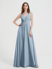 Dos Ouvert Mousseline Robes Avec Col En V Bleu Poudré