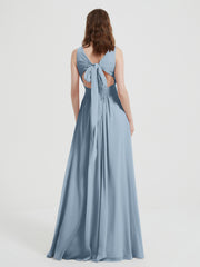 Dos Ouvert Mousseline Robes Avec Col En V Bleu Poudré