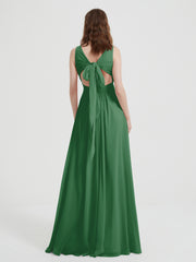 Dos Ouvert Mousseline Robes Avec Col En V Emeraude