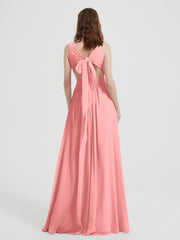 Dos Ouvert Mousseline Robes Avec Col En V Flamant
