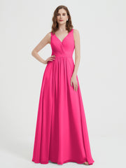 Dos Ouvert Mousseline Robes Avec Col En V Fuchsia Grande Taille