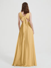 Dos Ouvert Mousseline Robes Avec Col En V Or