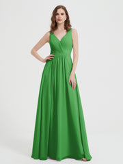 Dos Ouvert Mousseline Robes Avec Col En V Vert