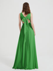 Dos Ouvert Mousseline Robes Avec Col En V Vert