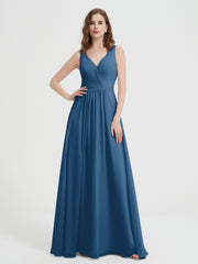 Dos Ouvert Mousseline Robes Avec Col En V Bleu Encre Grande Taille