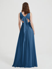 Dos Ouvert Mousseline Robes Avec Col En V Bleu Encre Grande Taille