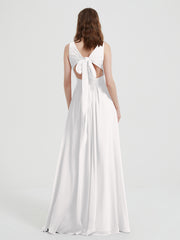 Dos Ouvert Mousseline Robes Avec Col En V Ivoire