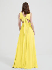 Dos Ouvert Mousseline Robes Avec Col En V Citron Grande Taille