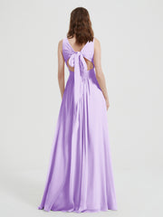 Dos Ouvert Mousseline Robes Avec Col En V Lilas Grande Taille