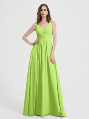 Dos Ouvert Mousseline Robes Avec Col En V Vert Citron