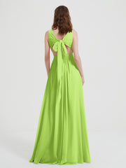 Dos Ouvert Mousseline Robes Avec Col En V Vert Citron Grande Taille