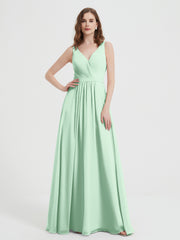 Dos Ouvert Mousseline Robes Avec Col En V Vert Menthe