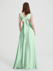 Dos Ouvert Mousseline Robes Avec Col En V Vert Menthe