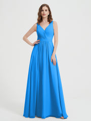 Dos Ouvert Mousseline Robes Avec Col En V Bleu Océan