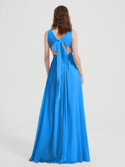 Dos Ouvert Mousseline Robes Avec Col En V Bleu Océan Grande Taille