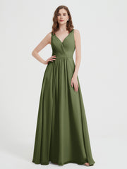 Dos Ouvert Mousseline Robes Avec Col En V Olive Verte