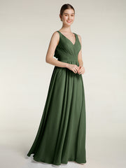 Dos Ouvert Mousseline Robes Avec Col En V Olive Verte