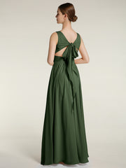 Dos Ouvert Mousseline Robes Avec Col En V Olive Verte